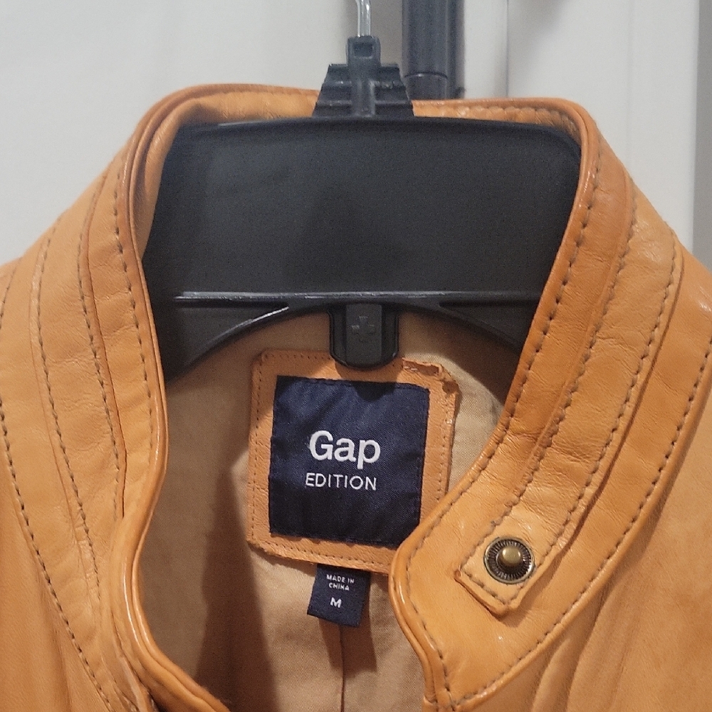 GAP Women's Tan Leather Jacket - Picture 7 of 8